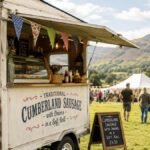 Outdoor catering stall with gas burners at a Cumbria food festival