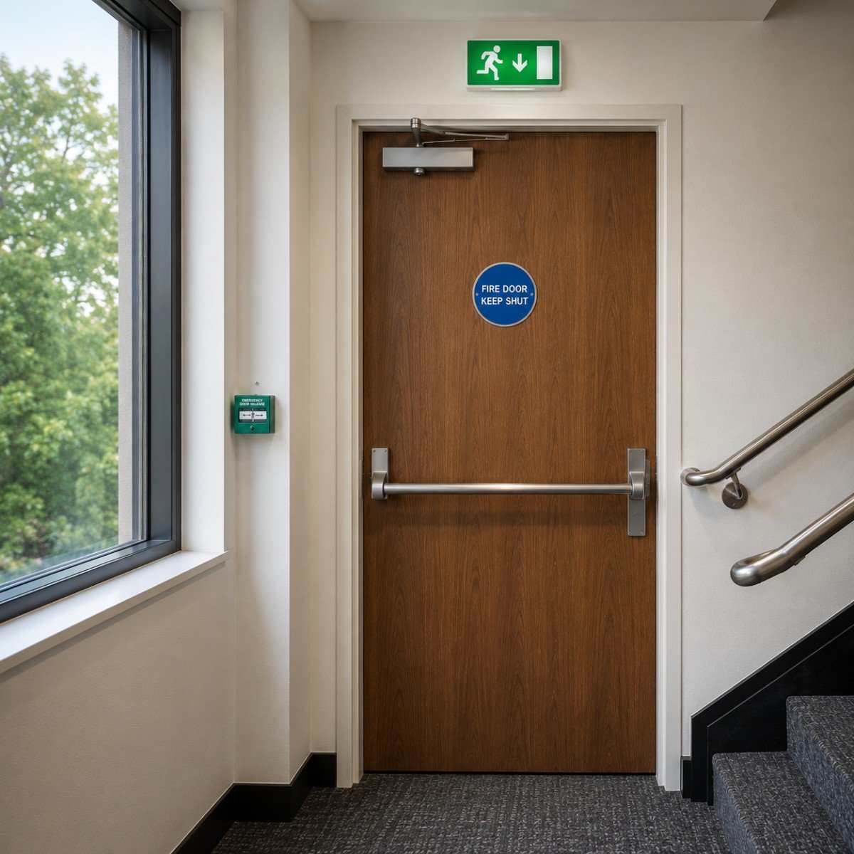 A fire door on a school corridor in a Cumbria school