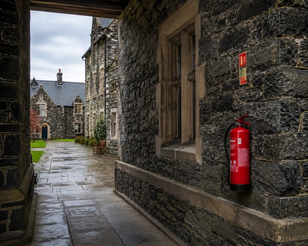 BFP professional photography — school, fire, alarm, corridor
